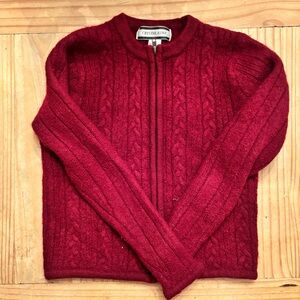 100% Wool Burgundy Zip Up Sweater Y2K Winter Size Small Petite
